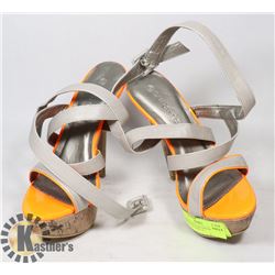 ORANGE WITH SILVER TRIM STILETTOS, SIZE - 6