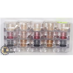 FIVE STACKS OF 3 ASSORTED MICABELLA SHIMMER