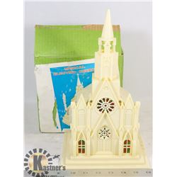 VINTAGE MUSICAL CHURCH WITH LIGHTS IN BOX