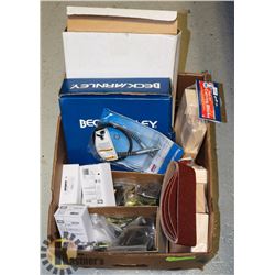 LARGE BOX OF TOOLS, CAR PARTS & MORE