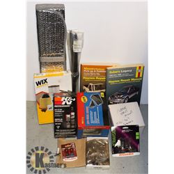 BOX OF NEW AND USED AUTOMOTIVE ITEMS INCLUDING