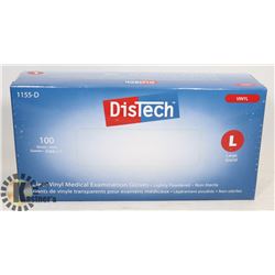 BOX OF 100 NEW  SZ L DISTECH VINYL MEDICAL EXAM