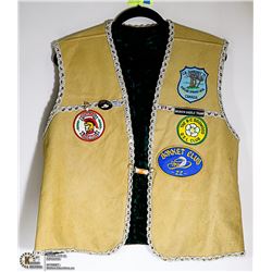 VINTAGE LEATHER VEST W/COLLECTIBLE PINS