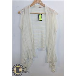 JIA NAN WHITE CROCHETED SLEEVELESS SHRUG