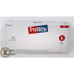 BOX OF 100 NEW  SZ L DISTECH VINYL MEDICAL EXAM