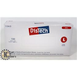 BOX OF 100 NEW  SZ L DISTECH VINYL MEDICAL EXAM