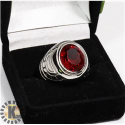 NEW MEN'S RING WITH RED STONE - SIZE 9 -
