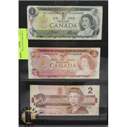 SHEET WITH 3 COLLECTIBLE BILLS - 1973 ONE