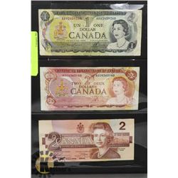 SHEET WITH 3 COLLECTIBLE BILLS - 1973 ONE