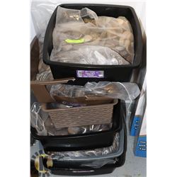 6 TUBS OF ASSORTED ENGRAVED POLISHED STONES.