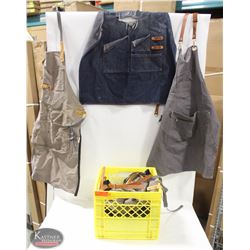 K4) BAILIFF SEIZURE: CRATE W/ 5 ASSORTED APRONS