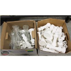 2 BOXES OF ORNAMENTAL GLASS & CERAMIC CANDLE STICK