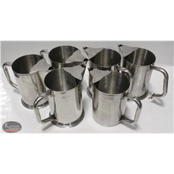 SIX METAL WATER PITCHERS W/ SPLASHGUARD