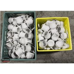 TWO CRATES OF WHITE CERAMIC CREAM POURERS