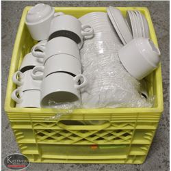 CRATE FULL OF SAUCER PLATES AND TEACUPS