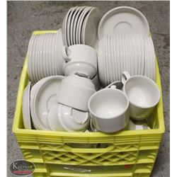 CRATE FULL OF SAUCER PLATES AND TEACUPS