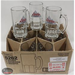 CASE (12) OF NEW LARGE 1L BEER MUGS W/ COORS LIGHT