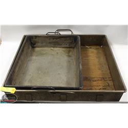 LOT OF 2 HEAVY DUTY DOUBLE STRAP ROASTING PANS