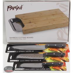NEW BAMBOO CUTTING BOARD & KNIFE BUNDLE