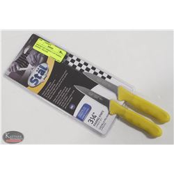 NEW SET OF 2 WINCO 3-1/4" PARING KNIVES - YELLOW