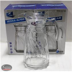 LOT OF 2 NEW 1800ML GLASS PITCHERS W/ LIDS