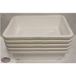 LOT OF 5 NEW 5" DEEP WHITE TOTE BOXES / BUS PANS