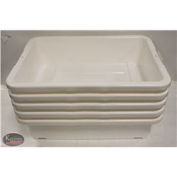 LOT OF 5 NEW 5" DEEP WHITE TOTE BOXES / BUS PANS