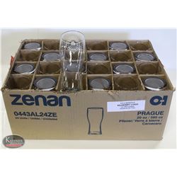 FLAT OF TALL BEER / DRINKING GLASSES