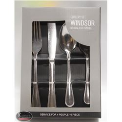 NEW 16PC WINDSOR STAINLESS STEEL CUTLERY SET