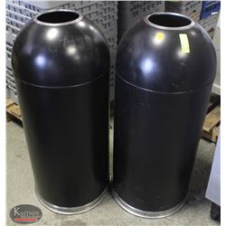 LOT OF 2 BLACK METAL TRASHCANS W/ DOME COVER / LID