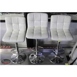THREE WHITE LEATHERETTE ADJUSTABLE CHAIR W/ CHROME
