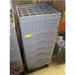 STACK OF FULL DISHWASHER RACKS W/ DOLLY