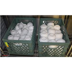 CRATE OF SMALL STACKING CERAMIC COFFEE MUGS