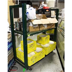 5' HD GREEN RACK ON CASTORS-2 SHELVES