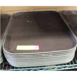 STACK OF 12 RUBBER-LINED EATERY SERVING TRAYS