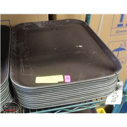 STACK OF 12 RUBBER-LINED EATERY SERVING TRAYS