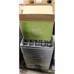 STACK OF FULL DISHWASHER RACKS OF ASST. GLASSWARE