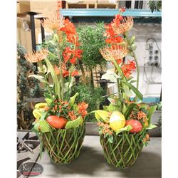 TWO COLOURFUL 30" ARTIFICIAL PLANT / FRUIT BASKETS