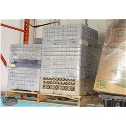 PALLET OF DISHWASHER RACKS FULL OF ASSORTED GLASS