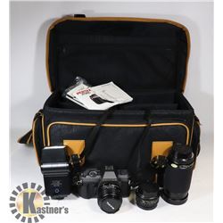 PENTAX P30T 35MM SLR CAMERA WITH 3 LENSES, BAG AND