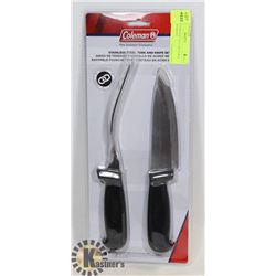 NEW COLEMAN STAINLESS STEEL FORK AND KNIFE