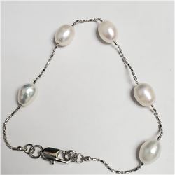 SILVER FRESH WATER PEARL 7.5"  BRACELET