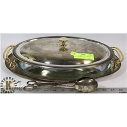ART DECO STYLE OVAL SILVER SERVICE WITH GLASS