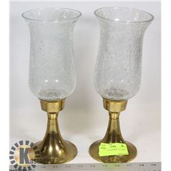 BRAS & GLASS HURRICANE LAMPS- SET OF 2