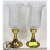 Image 1 : BRAS & GLASS HURRICANE LAMPS- SET OF 2