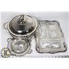 Image 1 : SILVER PLATE CHAFING DISHES WITH GLASS INSERTS-