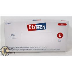 BOX OF 100 NEW  SZ L DISTECH VINYL MEDICAL EXAM