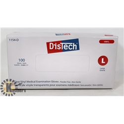 BOX OF 100 NEW  SZ L DISTECH VINYL MEDICAL EXAM