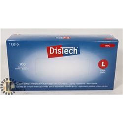 BOX OF 100 NEW  SZ L DISTECH VINYL MEDICAL EXAM