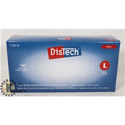BOX OF 100 NEW  SZ L DISTECH VINYL MEDICAL EXAM